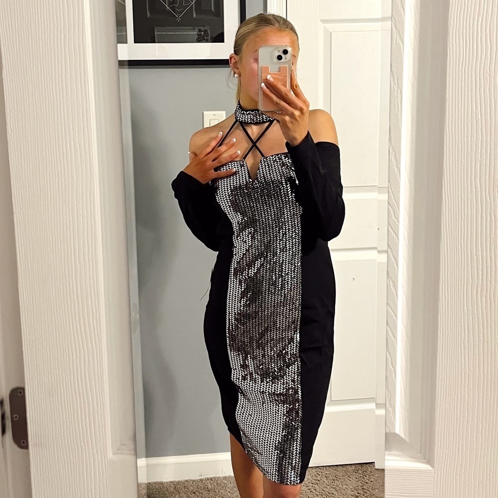 Venus Black & Silver Sequin Dress NWT